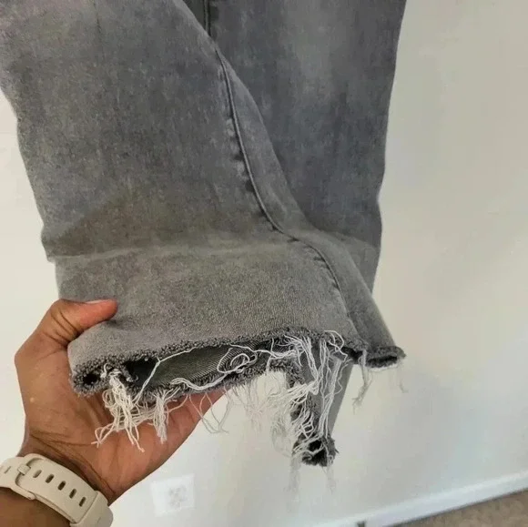 Loft Women's Curvy High Waist Kick Crop Raw Hem Gray Jeans 26/2 - Picture 6 of 10